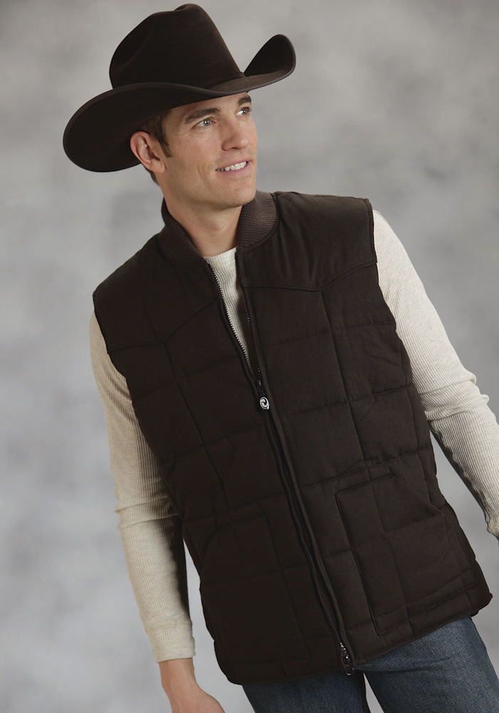 NWT Roper Mens Vest Brown Cotton Quilted Canvas Down Fill Ribbed Collar